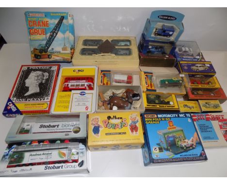 Miscellaneous boxed Die-cast in Matchbox and Corgi, together with a Pelham puppet and a Die-cast Lone Star crane.