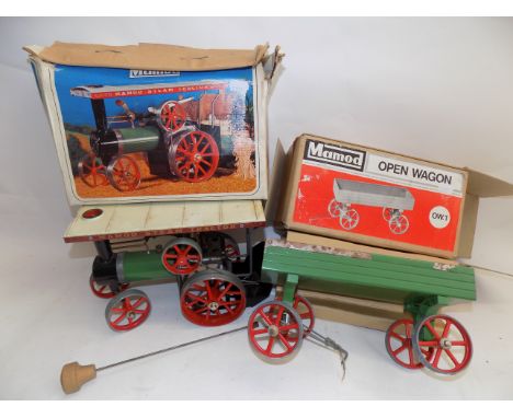 A Mamod steam traction engine and open wagon, each boxed.
