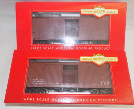 Bachmann:- 93302 "LS" box car red and 93370 "G" box car brown, each boxed.