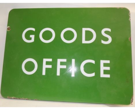 A heavy gauge steel enamel sign "Goods Office" 24" x18"
