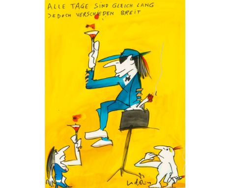 Udo Lindenberg (Gronau/Westfalen 1946). Alle Tage sind gleich lang, jedoch verschieden breit. 2009. Unikat. Aquarell und Filz