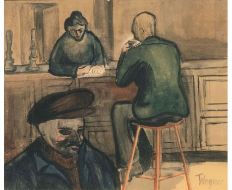 Erich Wegner (Gnoien 1899 - Hannover 1980). Am Tresen. Wohl 1920er Jahre. Aquarell und Federzeichnung über Bleistift. 22 x 26