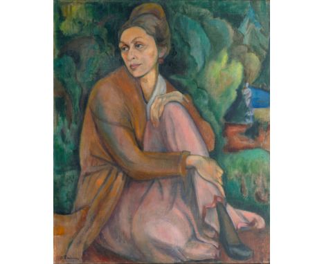Alexandra Povòrina (St. Petersburg 1885 - Berlin 1963). Dame im Park. 1920. Öl/Lw. 101 x 83,5 cm. L. u. sign. und A. Povòrina