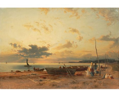 Carl Gustav Rodde (Danzig 1830 - Berlin 1906). Strand im Abendrot. 1868. Öl/Lw. 46 x 66 cm. R. u. sign. und dat. C. G. Rodde 