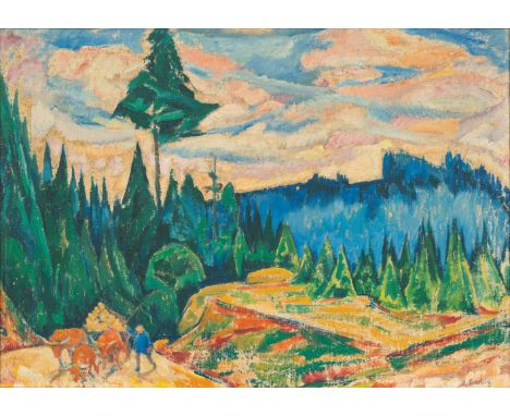 Alexander Gerbig (Suhl 1878 - Suhl 1948). Abendsonne. Wohl um 1920. Öl/Lw. 49 x 69 cm. R. u. sign. A. Gerbig, verso bez. Aben