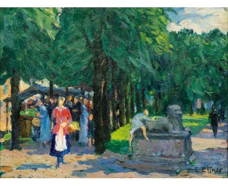 Ernst Eitner (Hamburg 1867 - Hamburg 1955). Wandsbeker Markt. Öl/Karton. 38 x 50 cm. R. u. sign. E. Eitner.   - Deutscher Mal