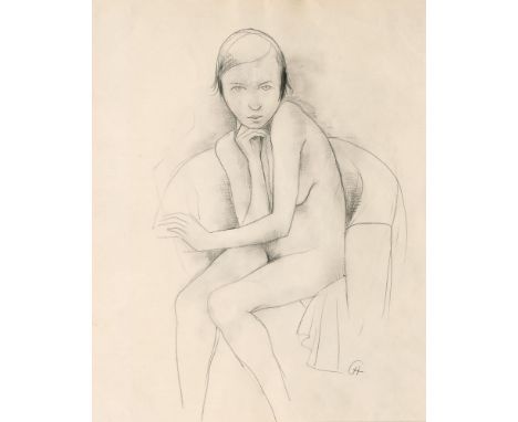 Carl Hofer (Karlsruhe 1878 - Berlin 1955). Sitzendes Mädchen. Um 1925. Bleistiftzeichnung. 47 x 37,5 cm. R. u. monogr. CH, oh