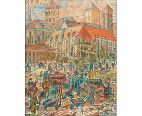 Edward Dwurnik (Radzymin 1943 - Warschau 2018). Osnabrück. 1977. Öl/Lw. 92,5 x 73,5 cm. R. u. sgin. E. Dwurnik, l. u. dat. 19