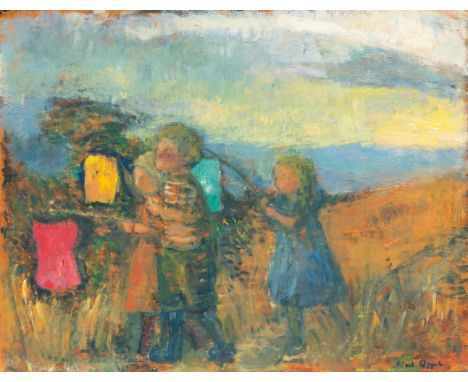 Lisel Oppel (Bremen 1897 - Worpswede 1960). Laternenkinder. Öl/Hartfaser. 35 x 44,5 cm. R. u. sign. Lisel Oppel.   - Deutsche