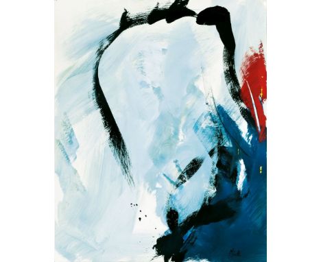 Jean Miotte (Paris 1926 - Pignans 2016). Schwarz Blau Rot. Acryl/Papier. 74 x 59 cm. Ungerahmt. R. u. sign. Miotte.   - Prove