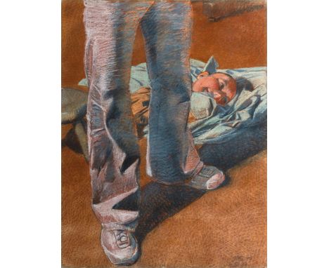 Johannes Grützke (Berlin 1937 - Berlin 2017). Beine. 1977. Pastell. 100 x 77 cm. R. u. monogr. und dat. J. G. 77, unter Glas 