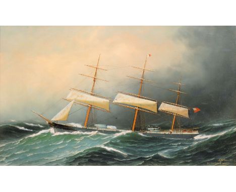 Antonio Niccolò Gasparo Jacobsen (Kopenhagen 1850 - New York 1921). Der englische Clipper Laomene unter Sturmbesegelung. 1883