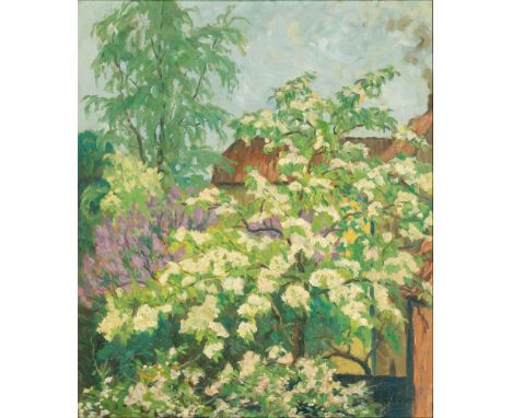 Ernst Eitner (Hamburg 1867 - Hamburg 1955). Blühender Flieder. Öl/Karton/Holz. 54 x 46 cm. R. u. sign. E. Eitner. Min. Farbab