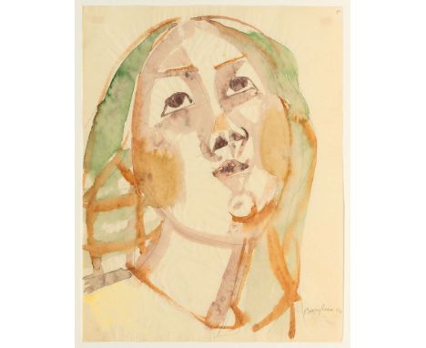 Eduard Bargheer (Hamburg 1901 - Hamburg 1979). Weiblicher Kopf. 1954. Aquarell über Bleistift. 28 x 21,5 cm. Ungerahmt. R. u.