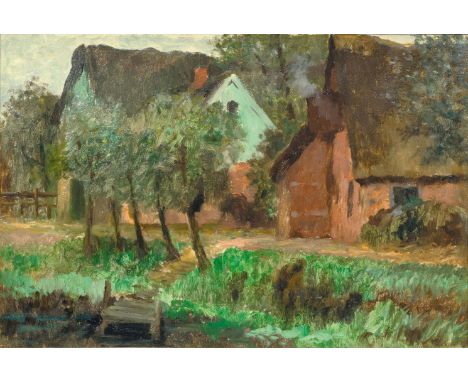 Thomas Herbst (Hamburg 1848 - Hamburg 1915). Häuser am Kanal. Öl/Papier/Karton. 34,5 x 50 cm. Verso Nachlasstempel. Kl. Rande