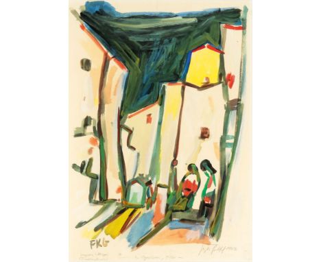 Friedrich Karl Gotsch (Pries/Kiel 1900 - Schleswig 1984). In Capoliveri, Elba. 1963. Tempera. 64 x 45,5 cm. R. u. sign. und d