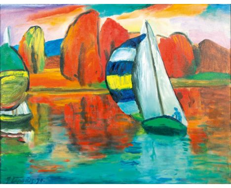 Jonas Ceponis (Gaveikenai 1926 - Vilnius 2003). Segelboote - Jachtos. 1990. Öl/Lw. 56 x 71 cm. R. u. sign. J. Ceponis 90, ver
