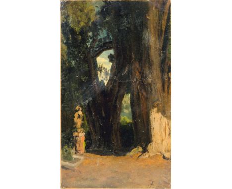 Hans Peter Feddersen (Westerschnatebüll 1848 - Kleiseerkoog 1941). Im Park der Villa Borghese. Öl/Papier/Holz. 38,5 x 22,5 cm