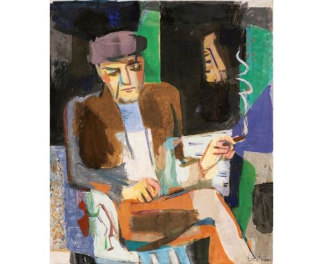 Erich Hartmann (Elberfeld 1886 - Hamburg 1974). Raucher. 1955. Tempera/Hartfaser. 104,5 x 90 cm. R. u. sign. E. Hartmann, ver