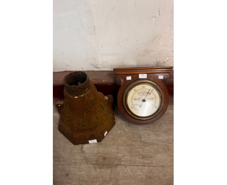 A mahogany barometer and a Victorian cast iron drain hopper 