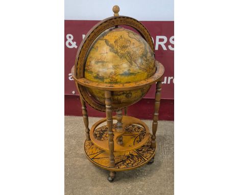 An Italian terrestrial globe cocktail cabinet/trolley 