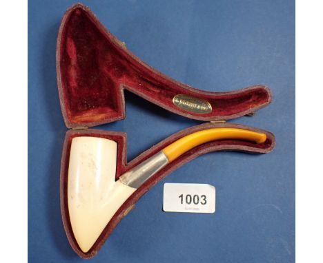 A Weingott 'pixy' head meerschaum pipe with sterling silver collar, 14cm in fitted case (watch a/f)