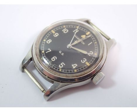 A gentleman's Hamilton General Service Tropicalized wristwatch, black dial with Arabic numerals and luminous hands, 37mm stai