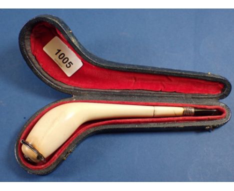 A 19th century meerschaum pipe with wind cap and white metal mounts, in fitted case, 18cm