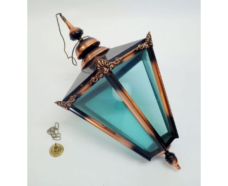 A large copper hall lantern, approx 100cm to hook