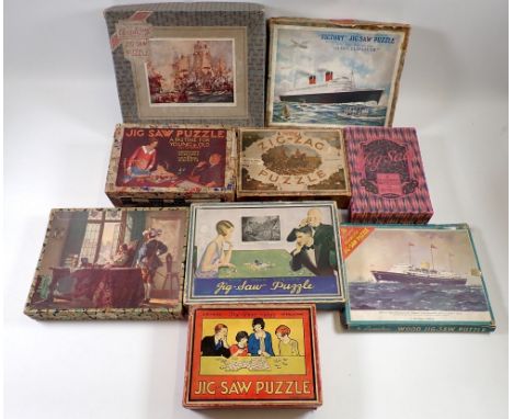 Nine wooden jigsaws including Chad Valley - all complete 