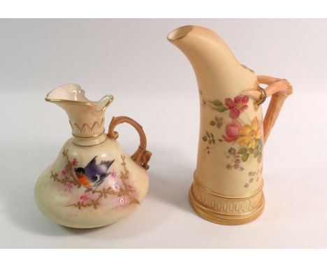 A Royal Worcester blush ivory tusk ewer jug painted flowers 16.5cm tall, No.1116 plus a Locke &amp; Co Worcester jug painted 