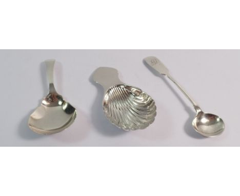 A silver caddy spoon, London 1893 by George Maudsley Jackson, another shell bowl one -Sheffield 1977 by Francis Howard and a 