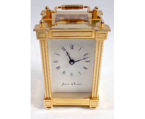 A Jens Olsen brass 8 day carriage clock 12.5cm tall 