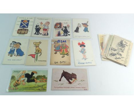 Twenty two artist signed and humour postcards including one Louis Wain cat postcard 