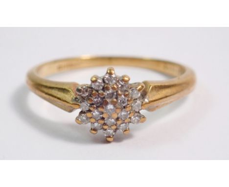 A 9 carat gold diamond cluster ring, size K, 1.8g