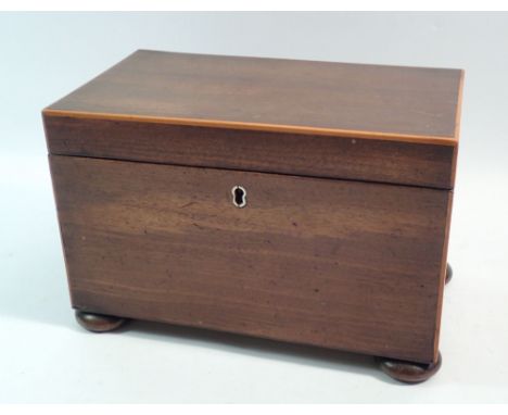 A 19th century mahogany tea caddy with copper double caddy liner, 23cm wide