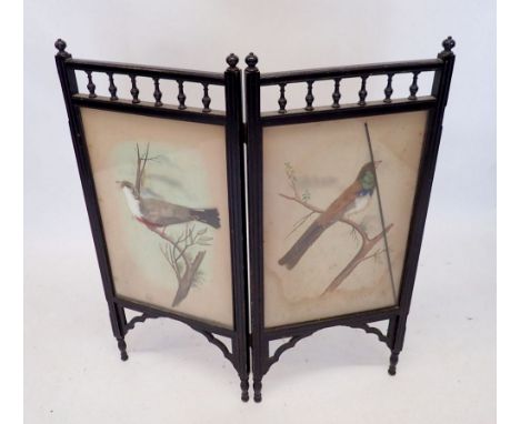 A Victorian Aesthetic style firescreen with birds decorated with real feathers, 37 x 86cm