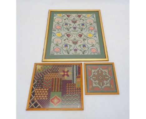 Three various tapestry pictures, largest 56 x 65cm