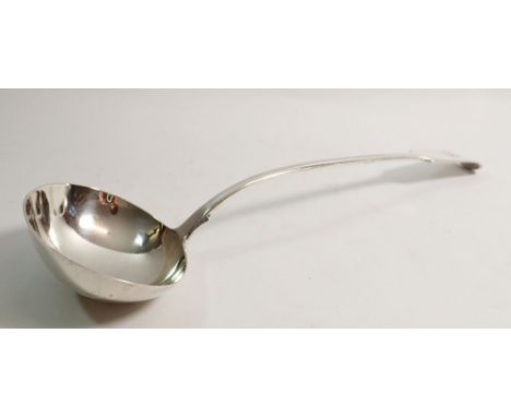 A Georgian silver ladle, London 1831 by William Chawner II, 33cm long