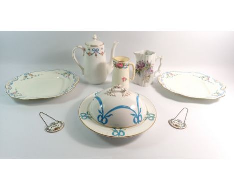 A T Goode &amp; Co Mintons jug, 12cm, two dessert plates, a muffin dish and a Crown Staffordshire coffee pot