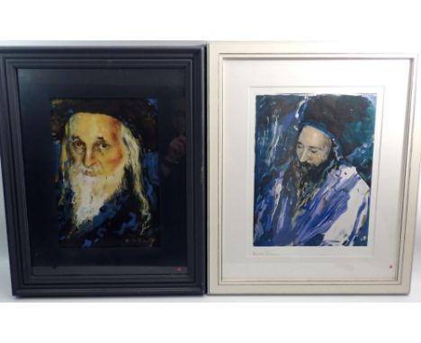 B Simons - gouache/acrylic head and shoulders portrait of a Jewish gentleman signed B D Simons 33 x 23cm plus a print after t