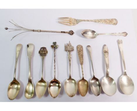 Various silver cutlery, a silver swizzle stick and three white metal items, 134g in total