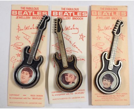 Three Beatles vintage guitar brooch badges 