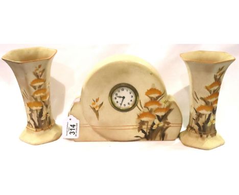 Ceramic clock by Cambridge pottery (not working) with two garniture vases. Not available for in-house P&amp;P, contact Paul O