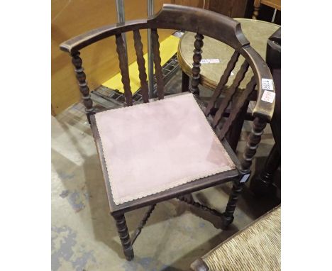 Antique oak corner chair with bobbin turned support. Not available for in-house P&amp;P, contact Paul O'Hea at Mailboxes on 0