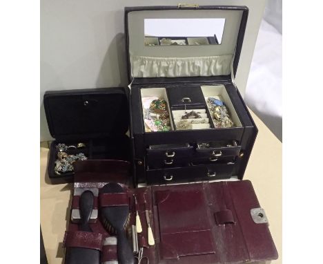 Two jewellery cases with contents and a mens travel grooming set. Not available for in-house P&amp;P, contact Paul O'Hea at M