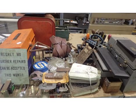 Mixed collection of vintage tools, electric motors, watch repairers, tool box etc. Not available for in-house P&amp;P, contac