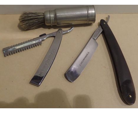 French Lincomparable cut throat razor, further Diamond cut throat razor and a brush. P&amp;P Group 1 (£14+VAT for the first l