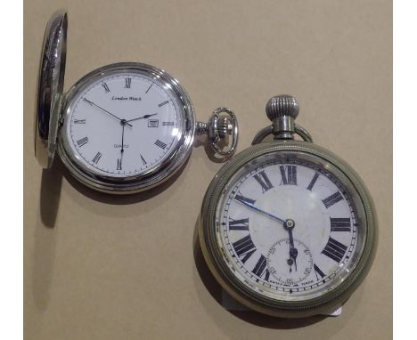 Open faced early 20th century pocket watch and a further chrome pocket watch. P&amp;P Group 1 (£14+VAT for the first lot and 