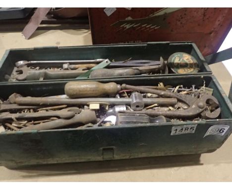 Toolbox with vintage hand tools and fittings. Not available for in-house P&amp;P, contact Paul O'Hea at Mailboxes on 01925 65